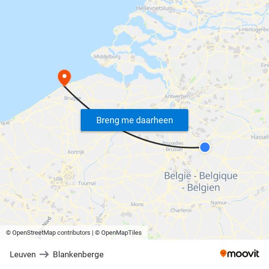 Leuven to Blankenberge map