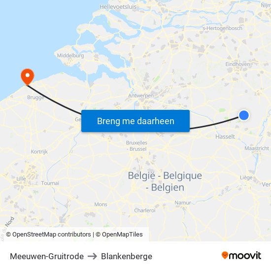 Meeuwen-Gruitrode to Blankenberge map