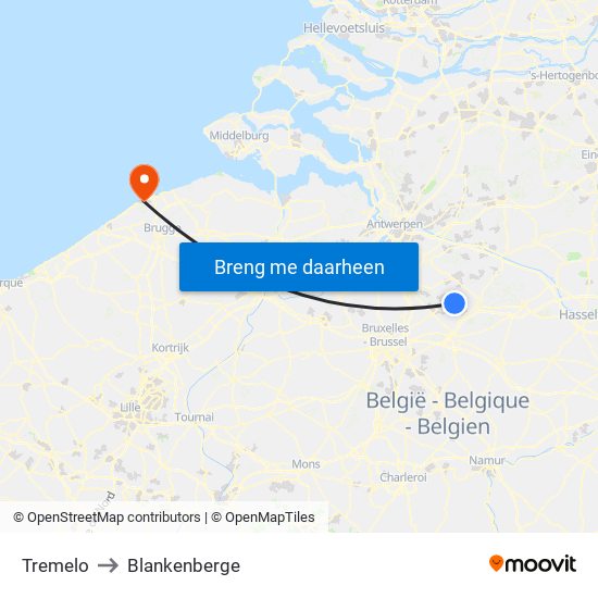 Tremelo to Blankenberge map