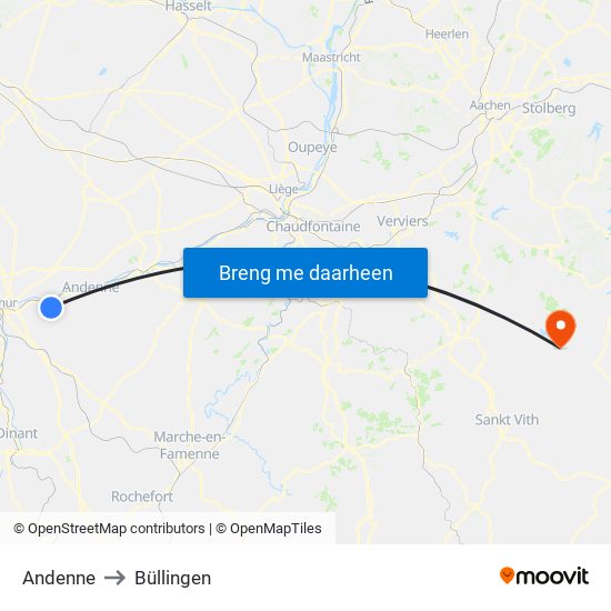 Andenne to Büllingen map