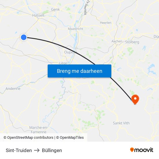 Sint-Truiden to Büllingen map