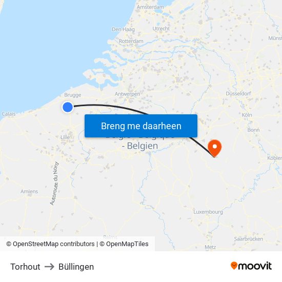 Torhout to Büllingen map