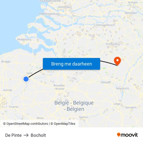 De Pinte to Bocholt map