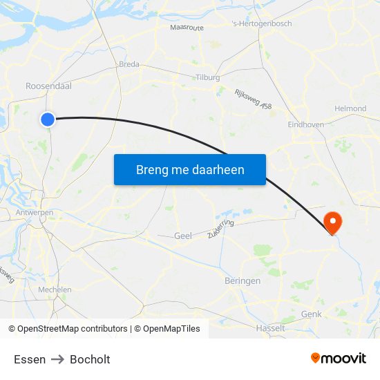 Essen to Bocholt map