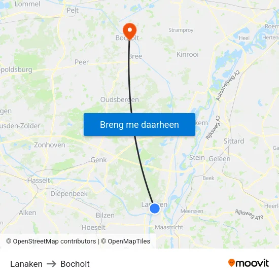 Lanaken to Bocholt map