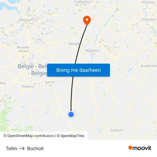 Tellin to Bocholt map