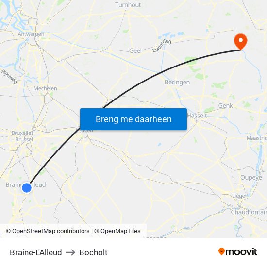 Braine-L'Alleud to Bocholt map