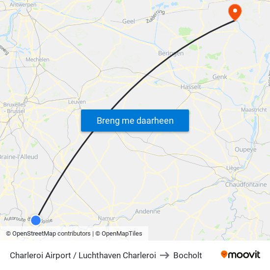 Charleroi Airport / Luchthaven Charleroi to Bocholt map