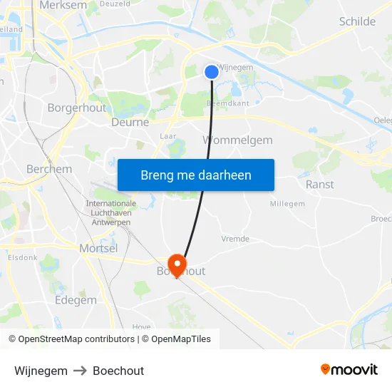 Wijnegem to Boechout map