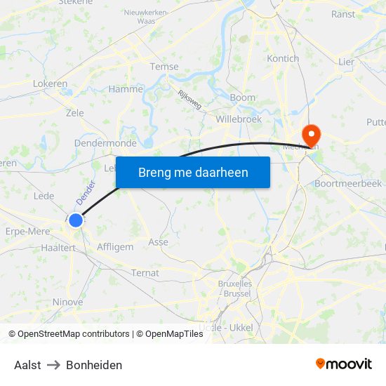 Aalst to Bonheiden map