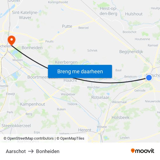 Aarschot to Bonheiden map