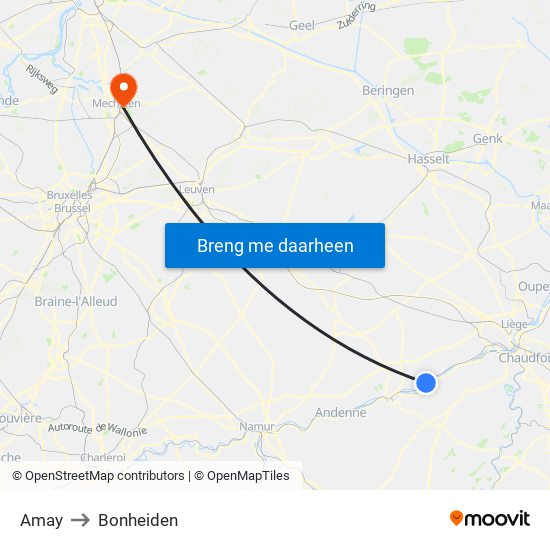 Amay to Bonheiden map