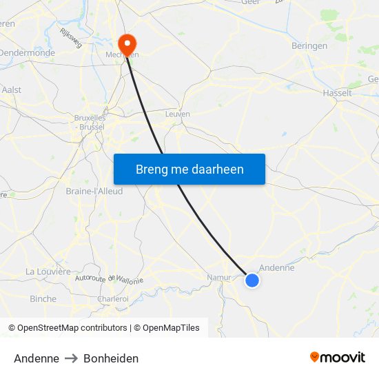 Andenne to Bonheiden map