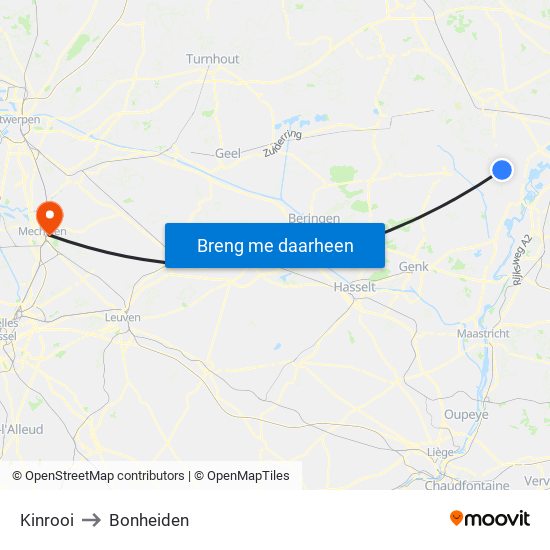 Kinrooi to Bonheiden map