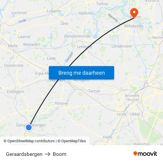 Geraardsbergen to Boom map