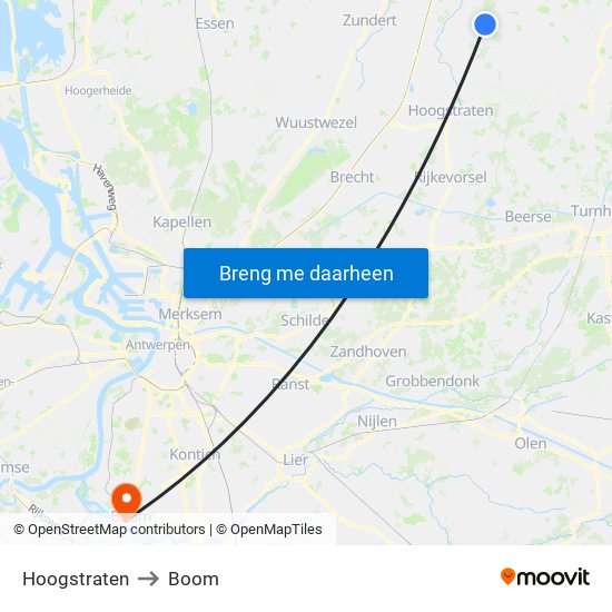 Hoogstraten to Boom map