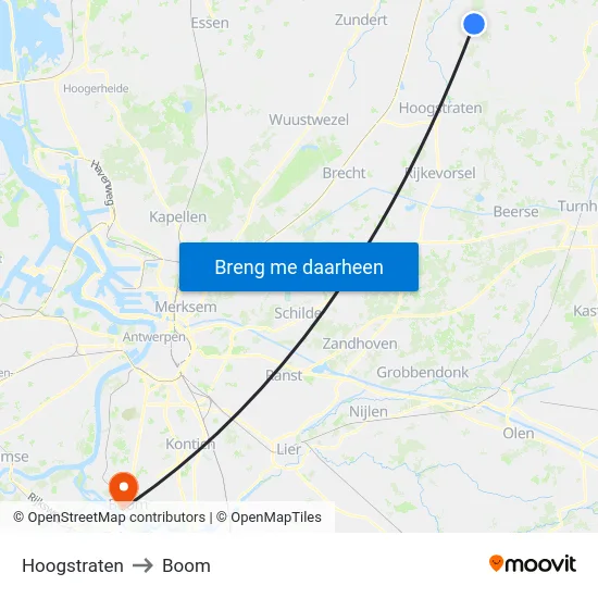 Hoogstraten to Boom map
