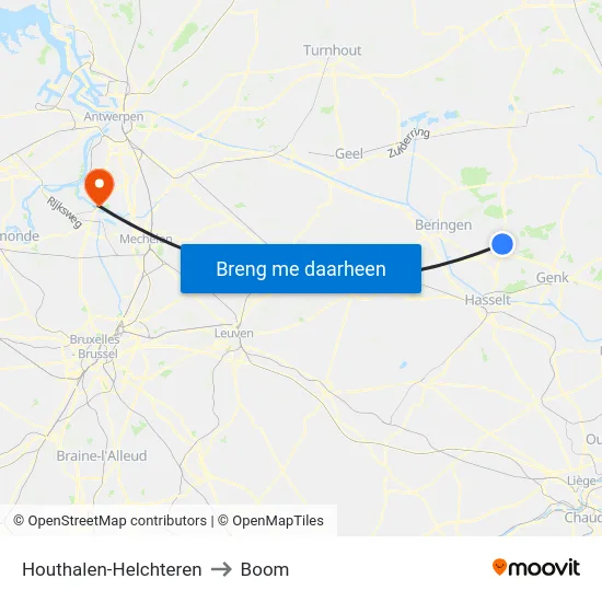Houthalen-Helchteren to Boom map