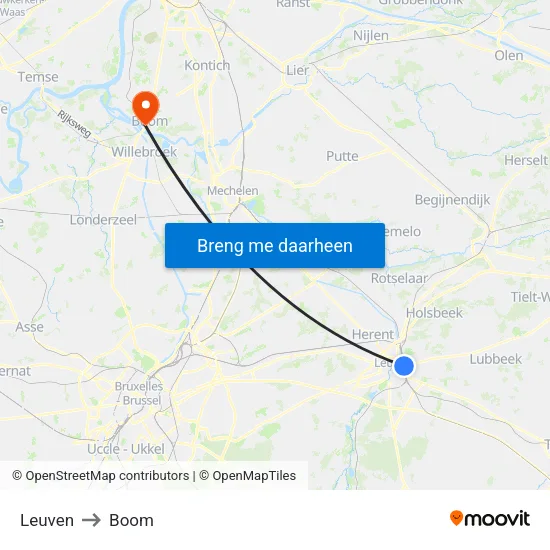 Leuven to Boom map