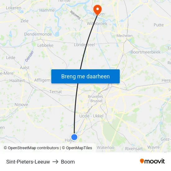 Sint-Pieters-Leeuw to Boom map