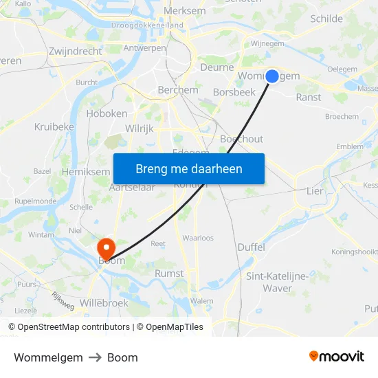 Wommelgem to Boom map
