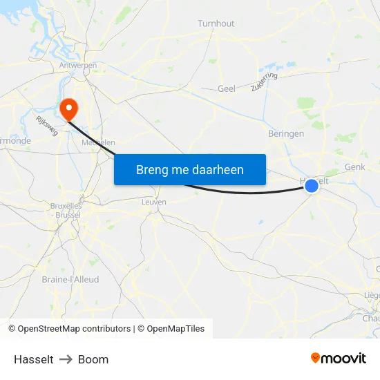 Hasselt to Boom map