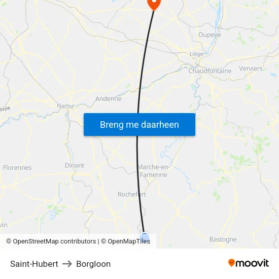 Saint-Hubert to Borgloon map