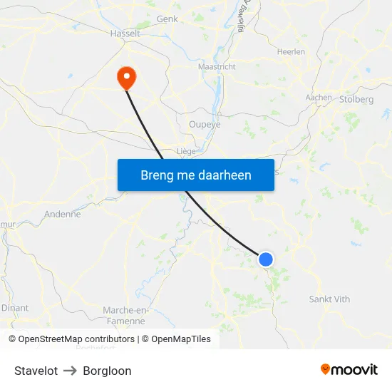 Stavelot to Borgloon map