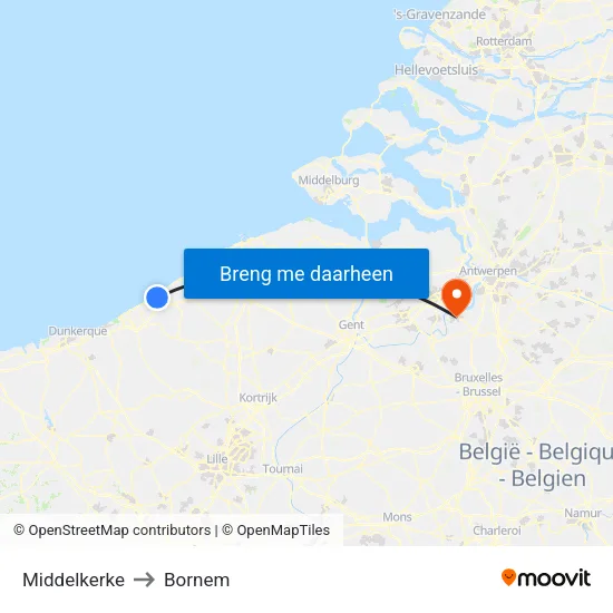 Middelkerke to Bornem map