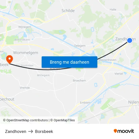 Zandhoven to Borsbeek map