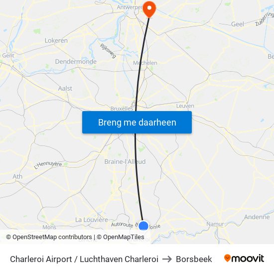 Charleroi Airport / Luchthaven Charleroi to Borsbeek map