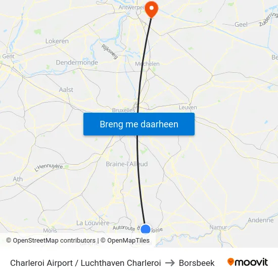 Charleroi Airport / Luchthaven Charleroi to Borsbeek map