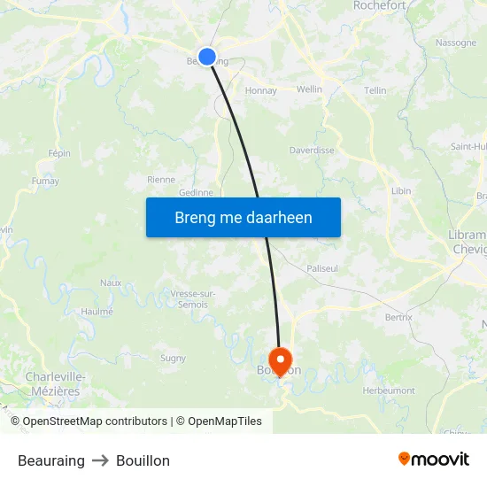 Beauraing to Bouillon map