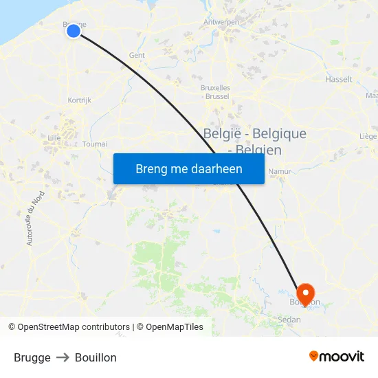 Brugge to Bouillon map
