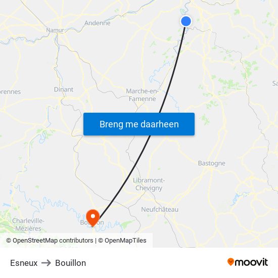 Esneux to Bouillon map