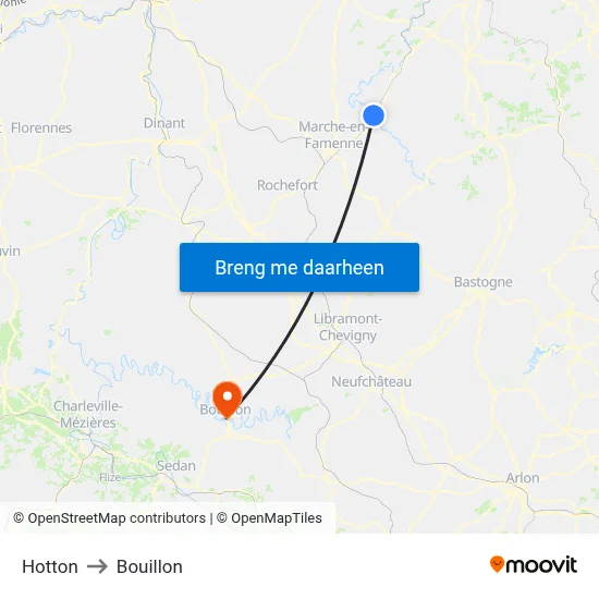 Hotton to Bouillon map
