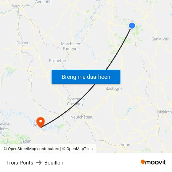Trois-Ponts to Bouillon map