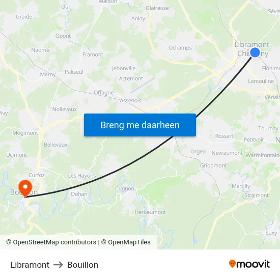 Libramont to Bouillon map
