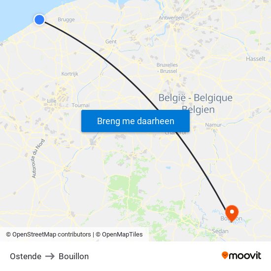 Ostende to Bouillon map