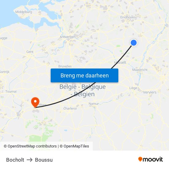 Bocholt to Boussu map