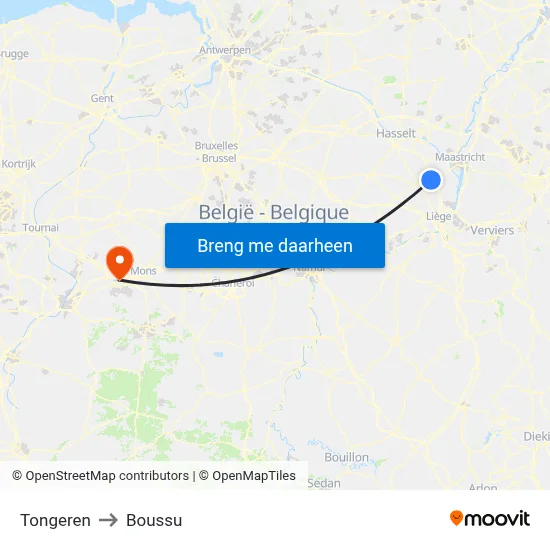Tongeren to Boussu map
