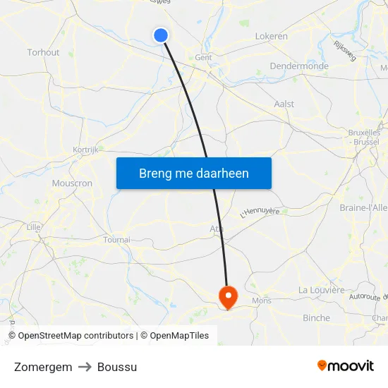 Zomergem to Boussu map