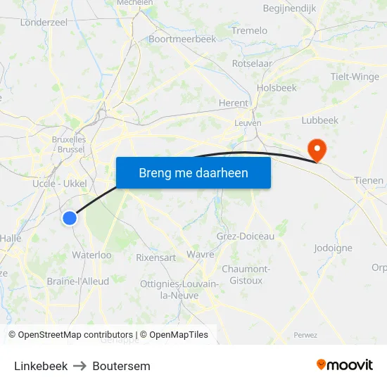 Linkebeek to Boutersem map