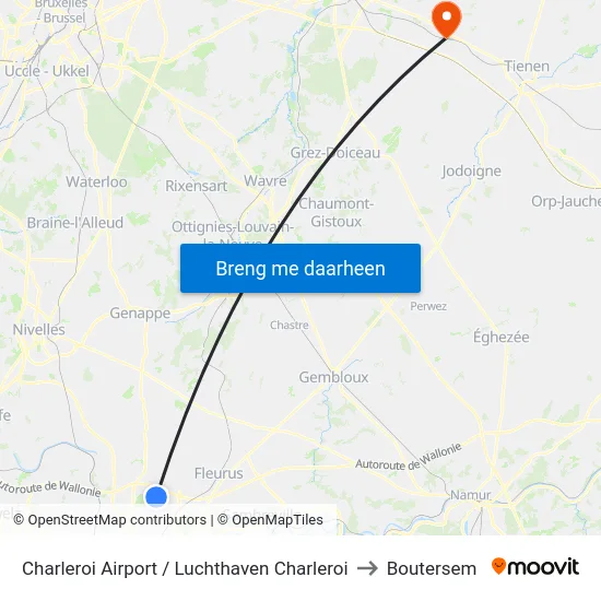 Charleroi Airport / Luchthaven Charleroi to Boutersem map