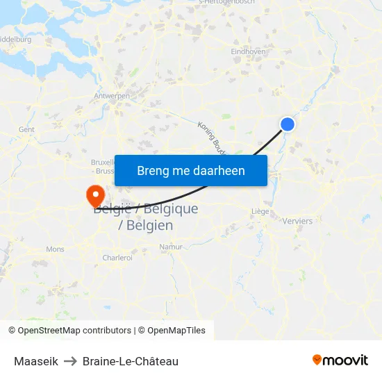 Maaseik to Braine-Le-Château map