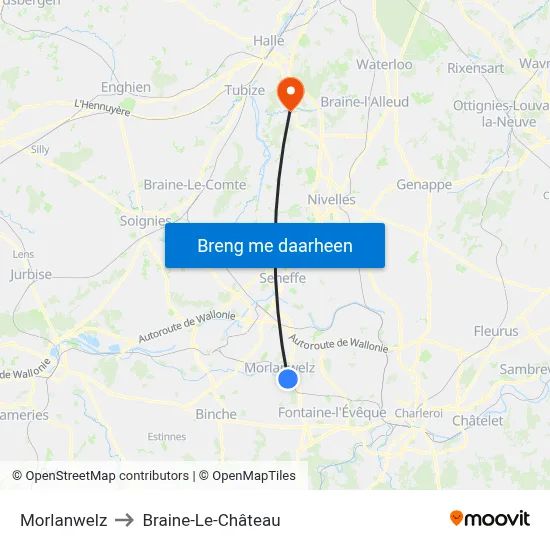 Morlanwelz to Braine-Le-Château map
