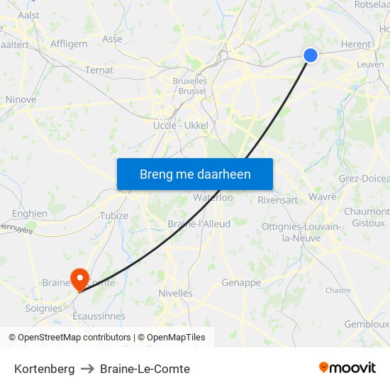 Kortenberg to Braine-Le-Comte map