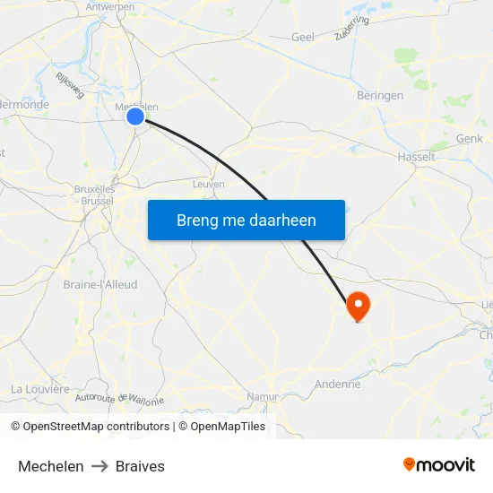 Mechelen to Braives map