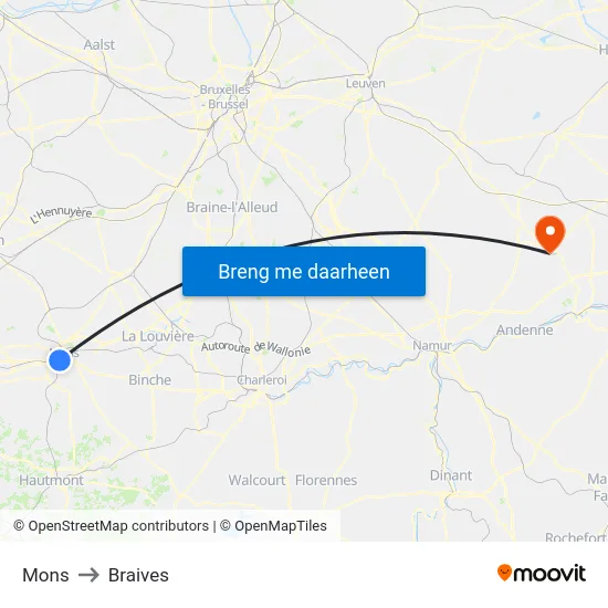 Mons to Braives map