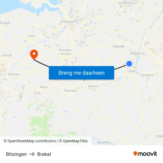 Bitsingen to Brakel map